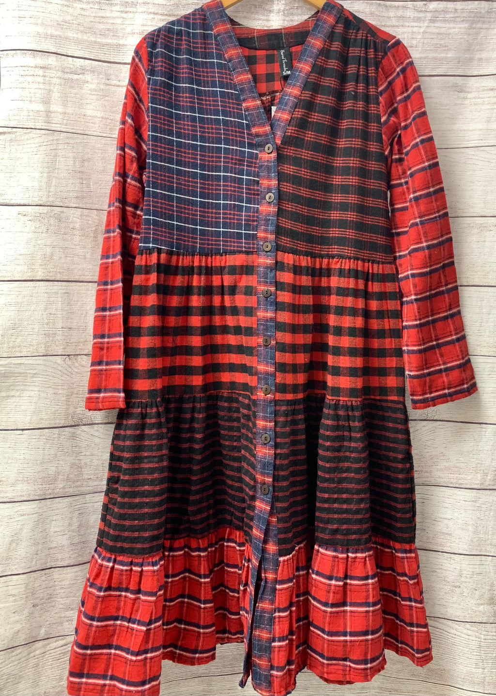 Long Sleeve Flannel Button Midi Dress