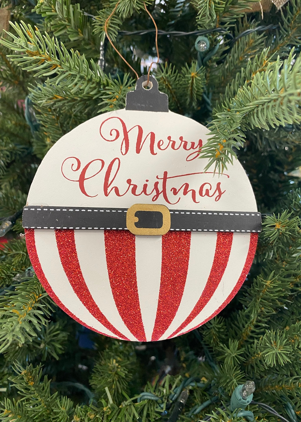 Assorted Red & White Striped Wooden Message Ornament
