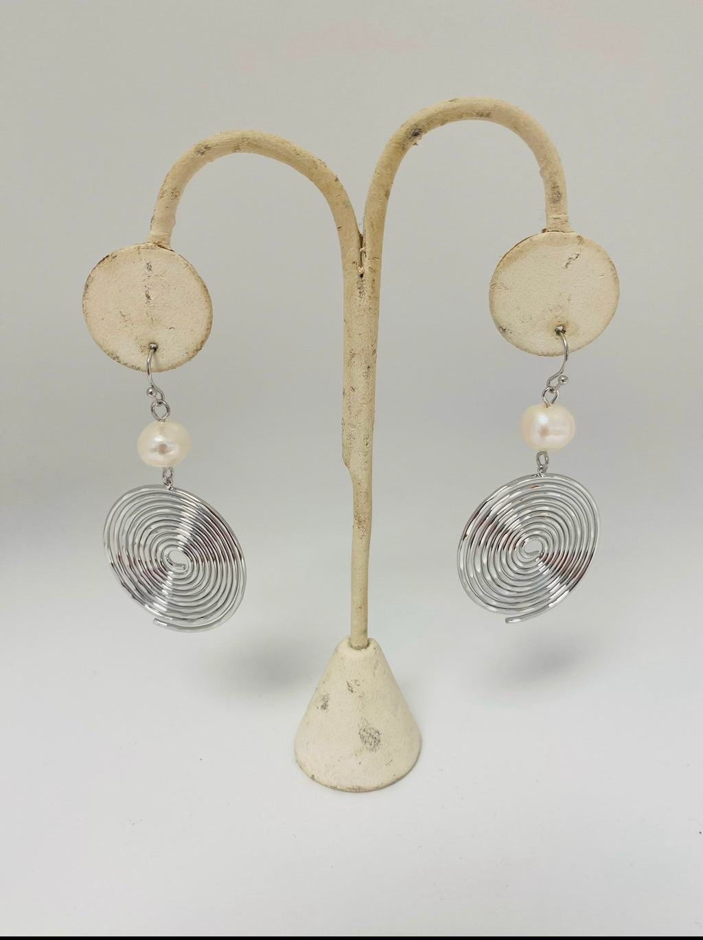 Silver Spiral Circle Disc Earrings