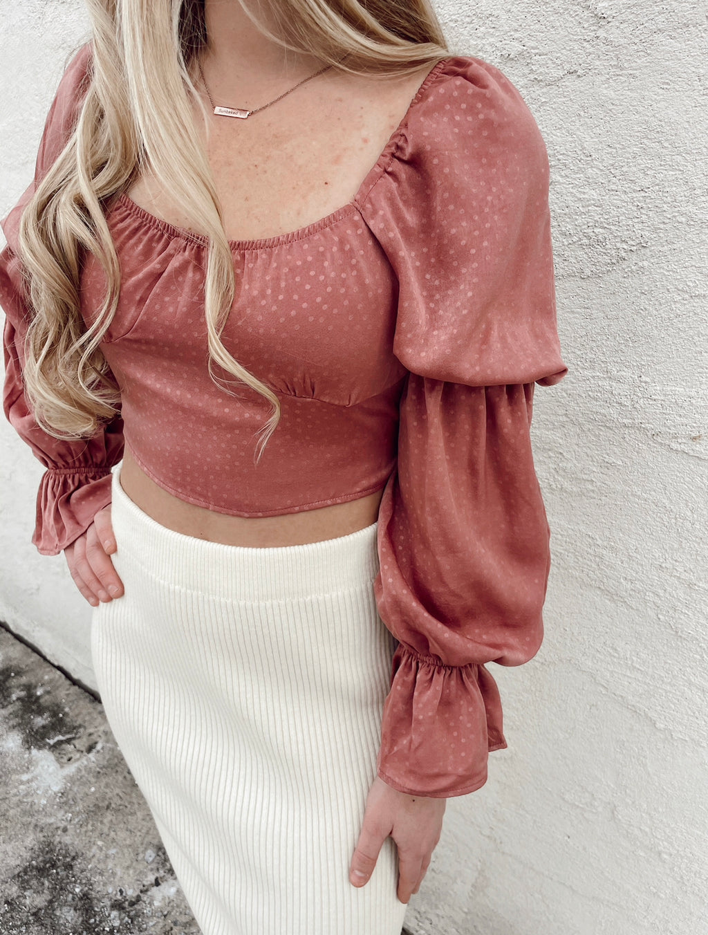 Mauve long sleeve cropped top