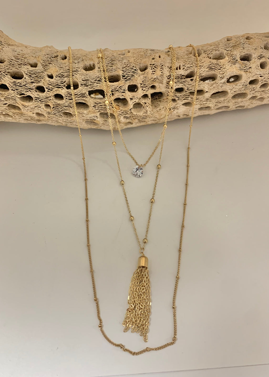 Layered Crystal Drop Tassel Chain Necklace