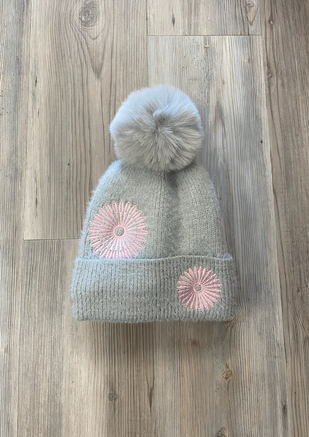 Embroidered Daisy Pom Hat