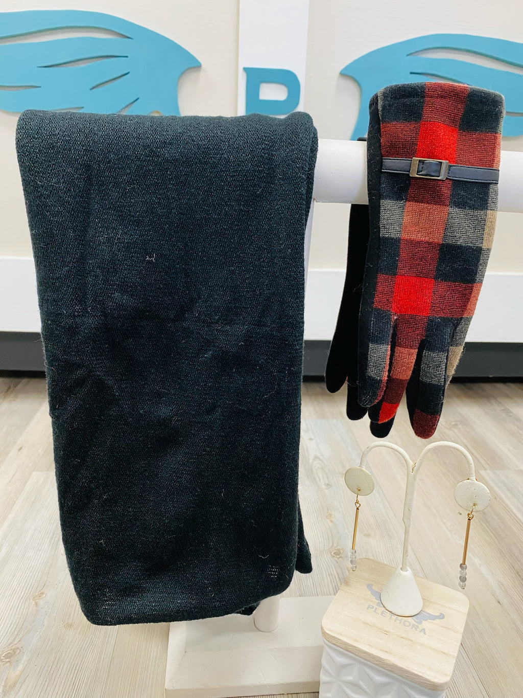 Scarf, Gloves and Earrings Bundle