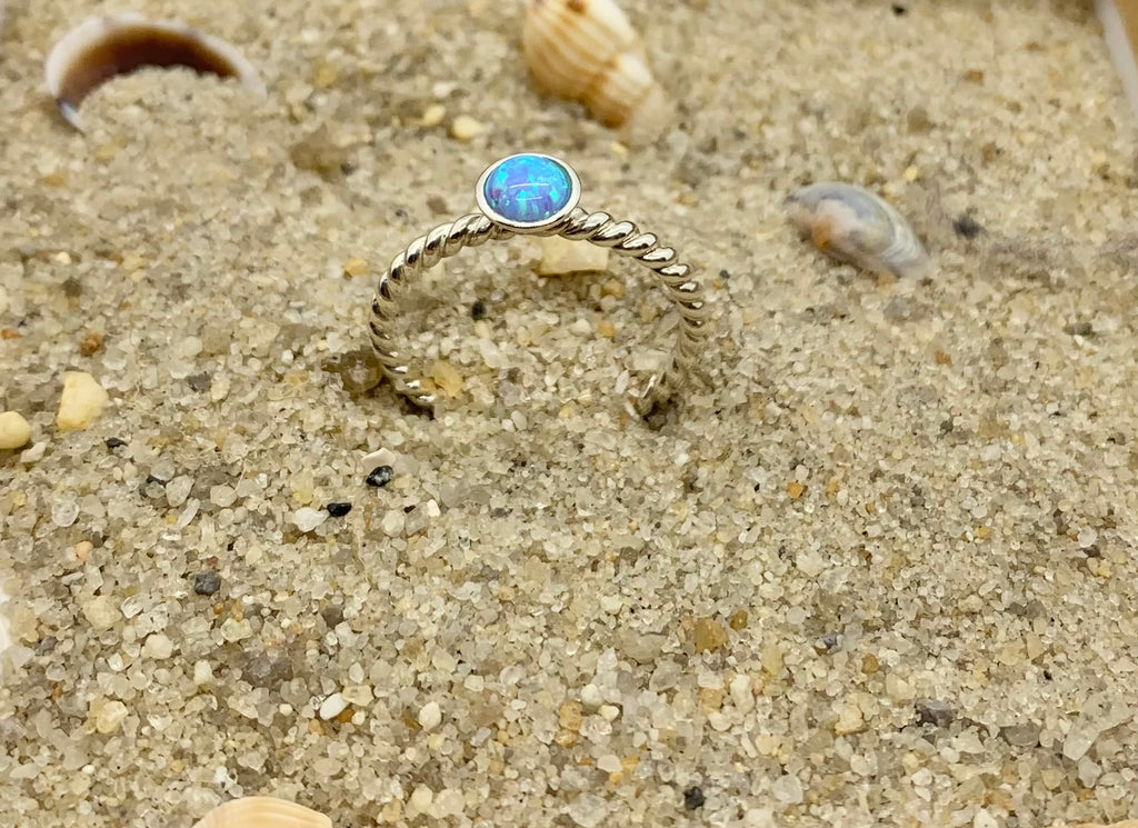Sterling Silver Twisted Blue Stone Ring