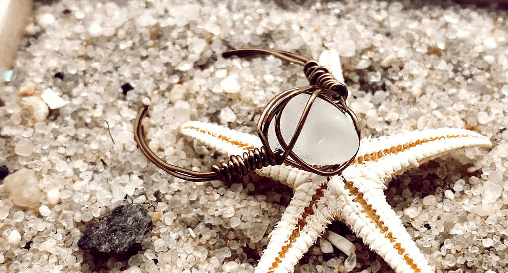 Wired Bronze Seafoam Sea Glass Ring