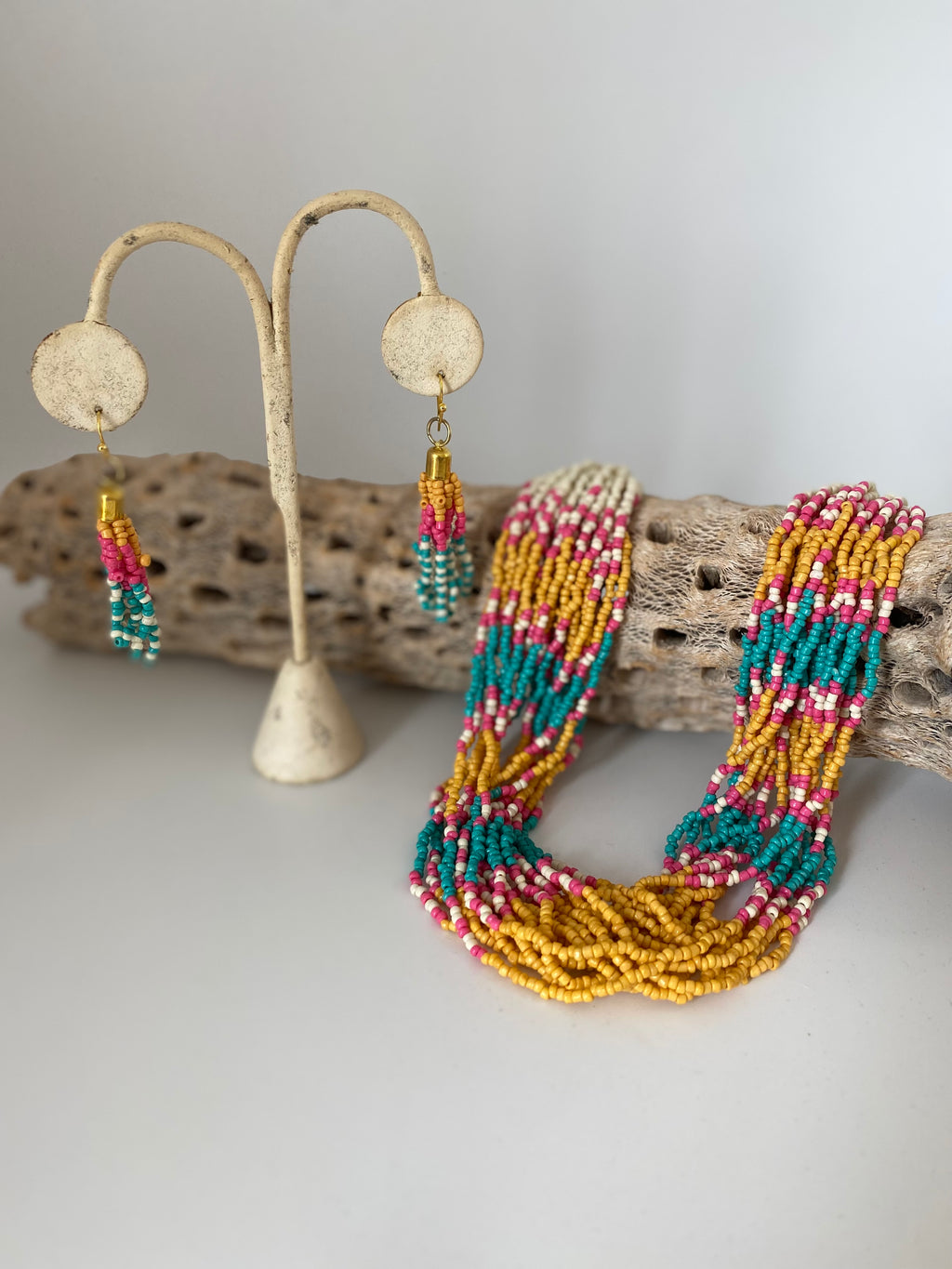 Multicolor Beaded Necklace & Earrings Set