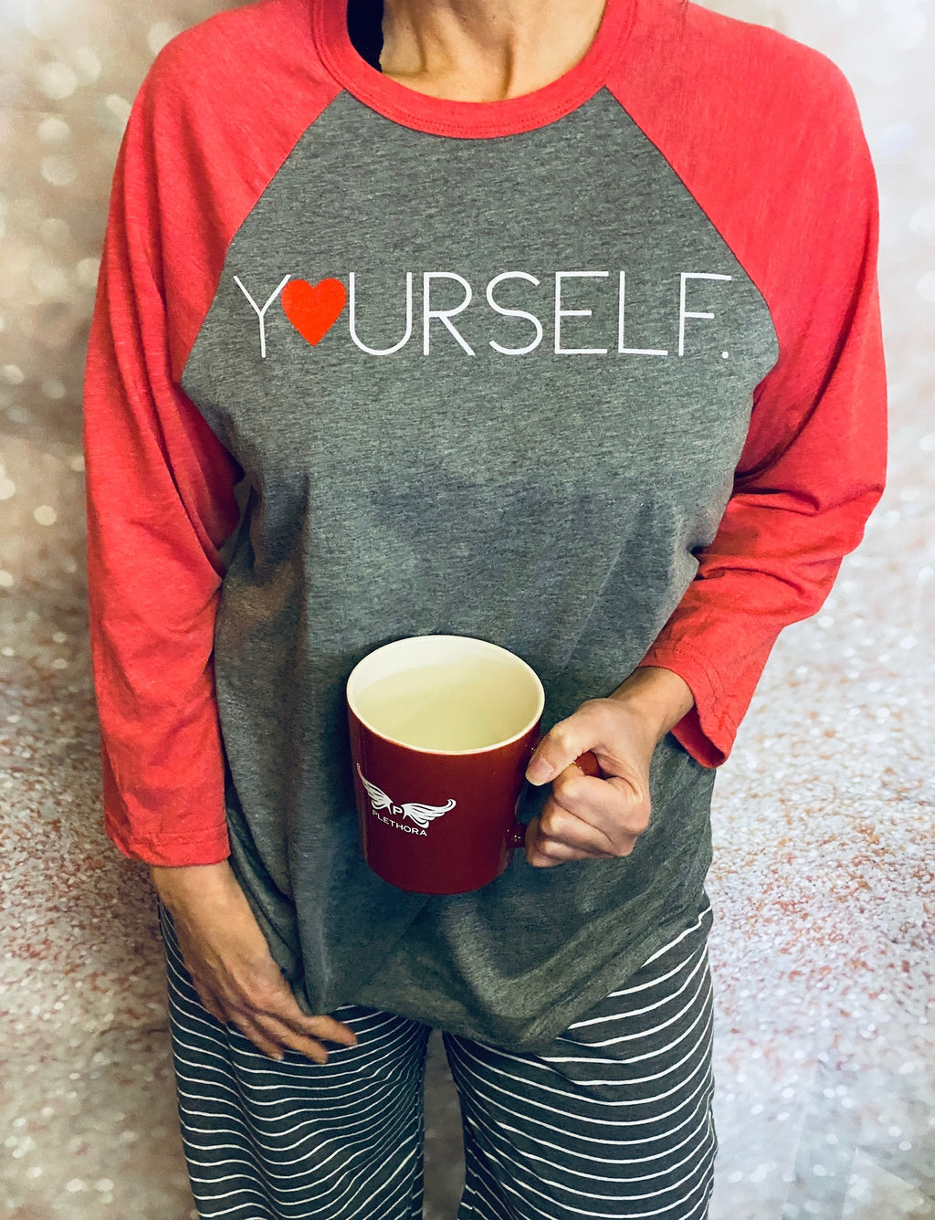 Love Yourself 3/4 Sleeve Red and Grey