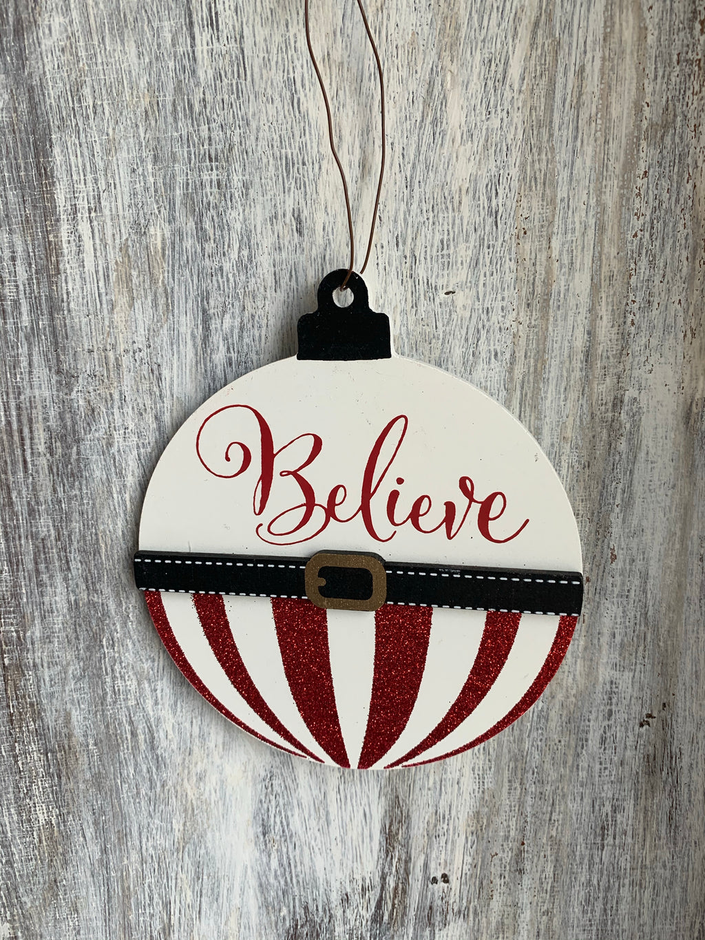 Assorted Red & White Striped Wooden Message Ornament