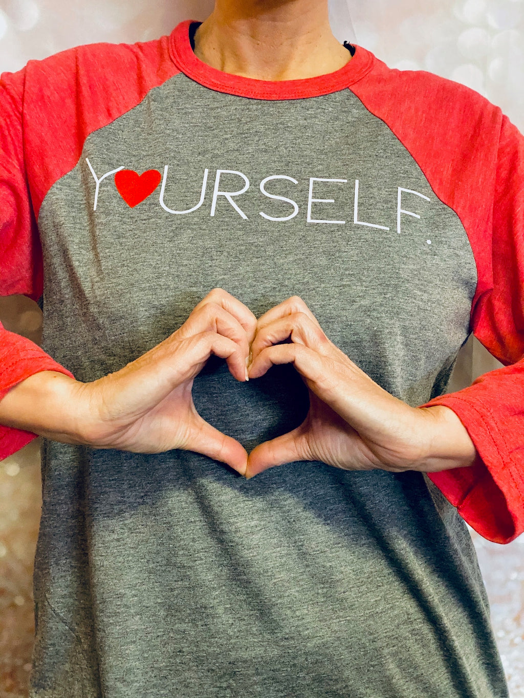 Love Yourself 3/4 Sleeve Red and Grey
