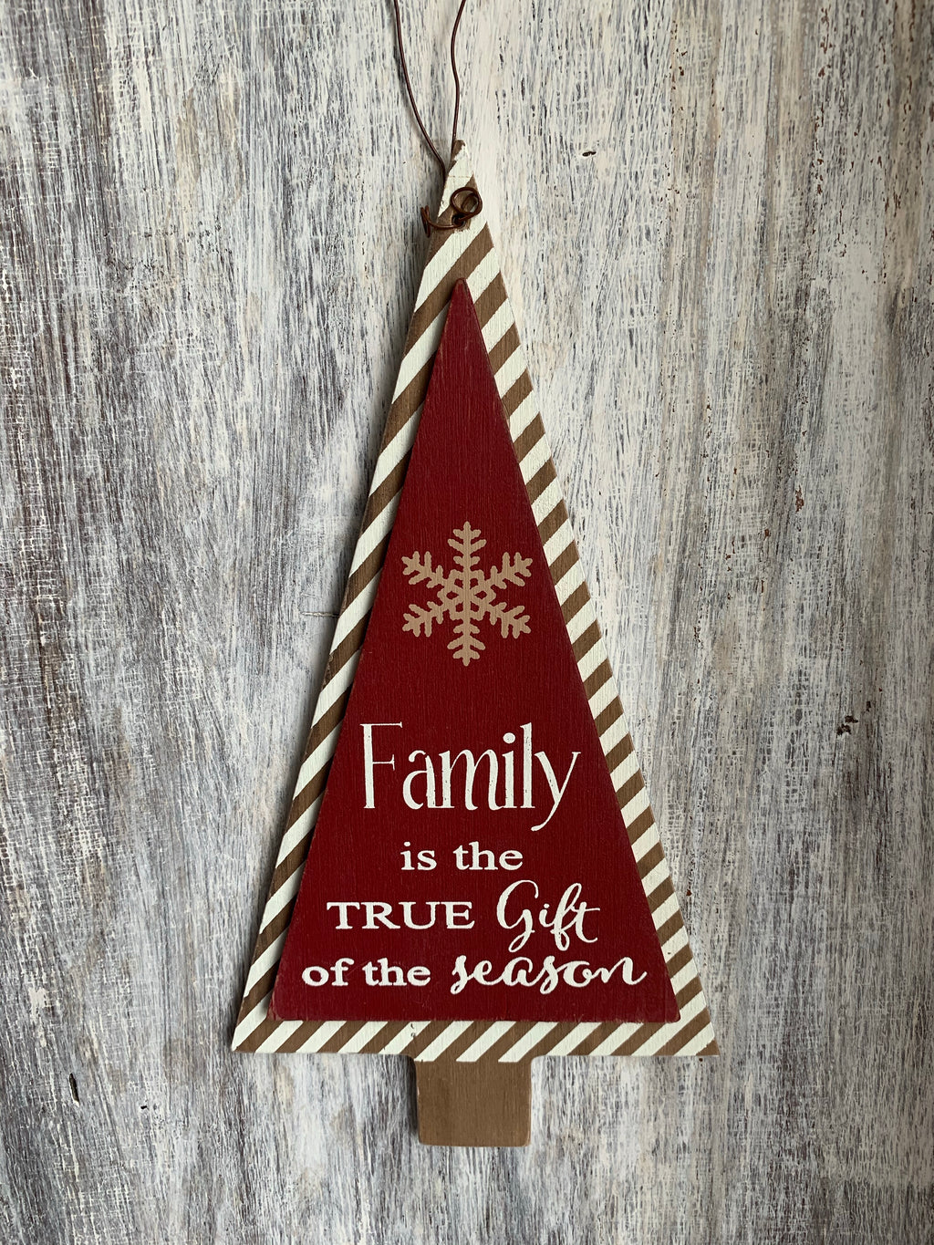 Assorted Red & White Striped Wooden Tree Ornament