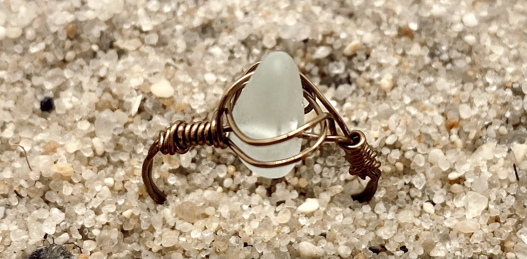 Wired Bronze Seafoam Sea Glass Ring