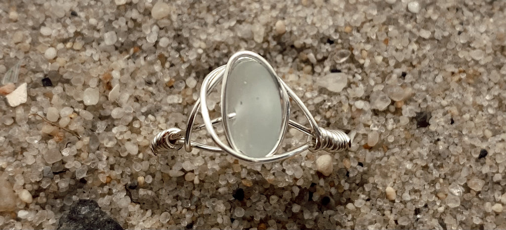 Wired Silver Seafoam Sea Glass Ring