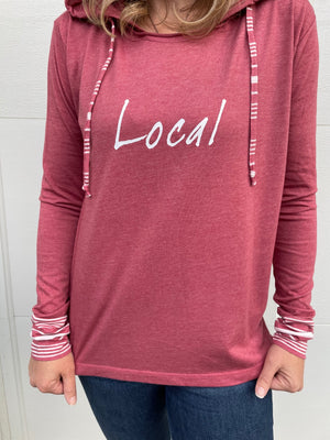 Local Hoodie with Striped Drawstrings